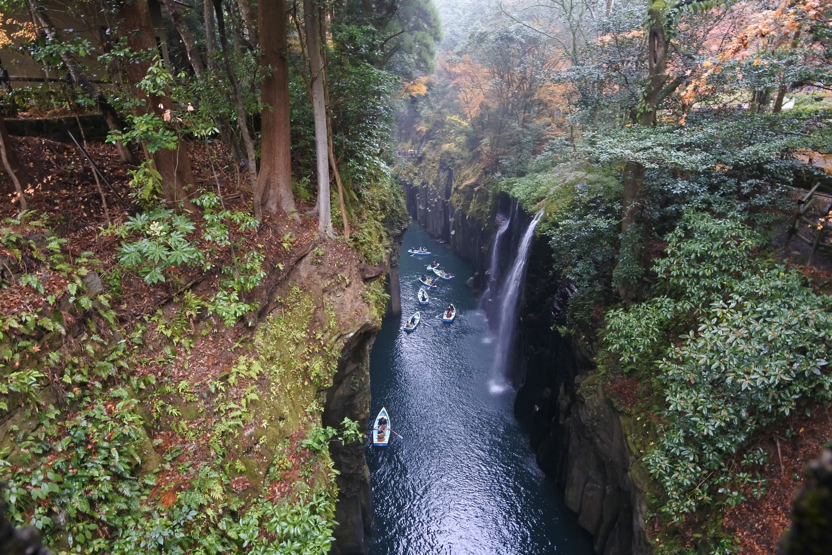 Takachiho Gorge with Manai Falls and rowing boats
